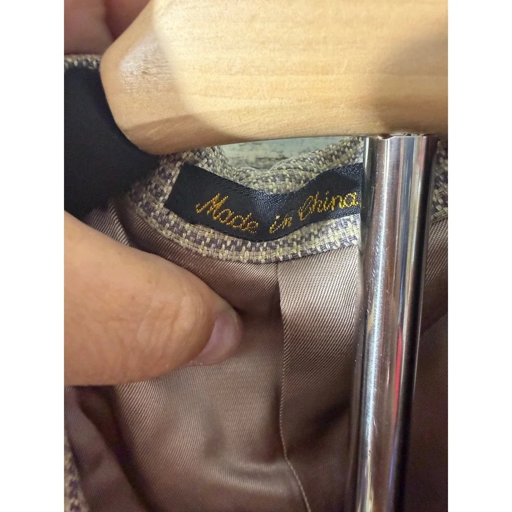 Members Only Blazer 40S‎ Tan Excellent 100% Silk Houndstooth Two Button Jacket